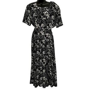 Vintage Silk Black White Flora Floral Square Neck Grunge Whimsigoth Maxi Dress 6
